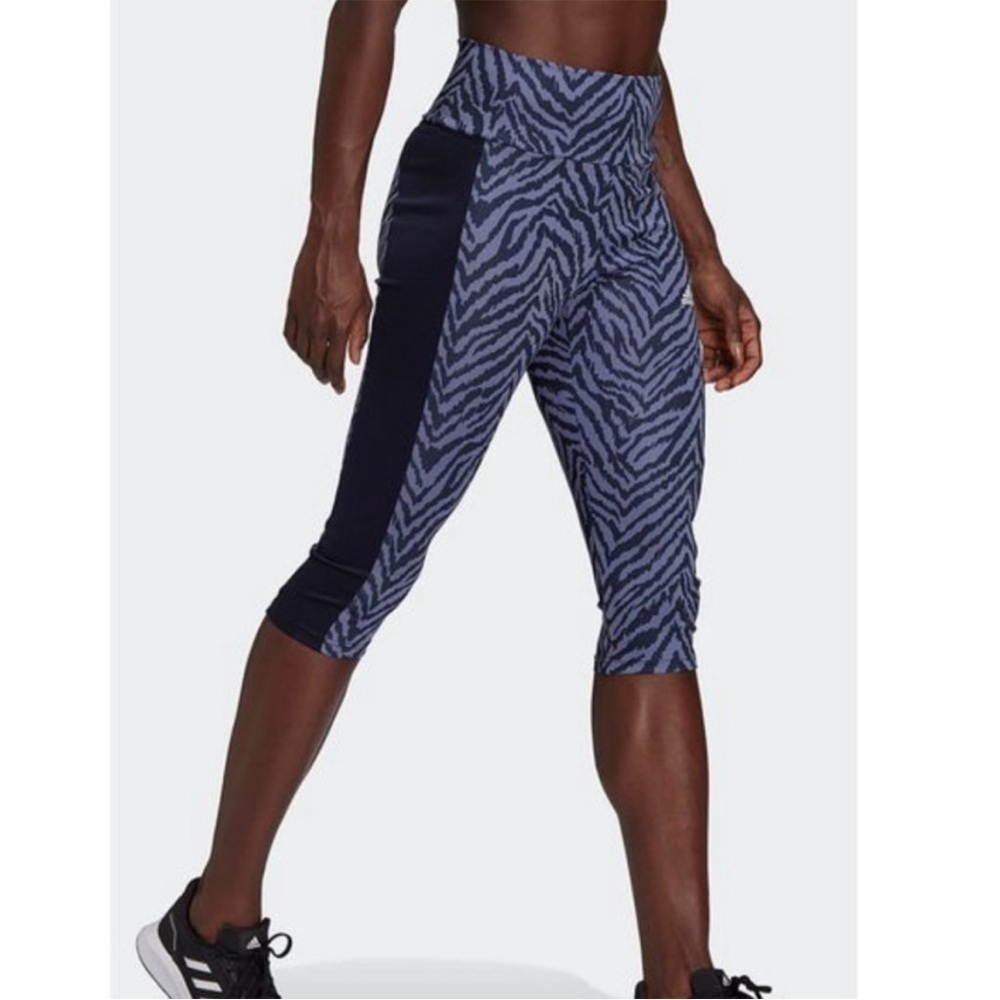 Adidas Aeroready Primegreen High Rise Sport Zebra Capri Leggings Women's Sz M